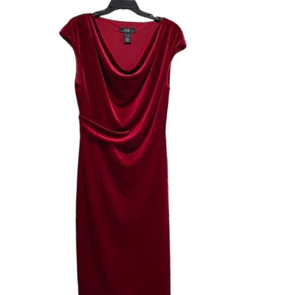 Midnight Velvet Burgundy Cowl Neckline Midi Holiday Event Velvet Dress -… - Picture 3 of 16